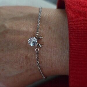 7" w/Ext Sterling Silver Bracelet Women Reindeer Antlers Clear Crystal Stone